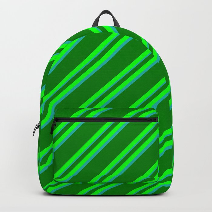 Green, Lime, and Light Sea Green Colored Lined Pattern Backpack