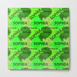 pattern with the name Sophia in green colors and watercolor texture Metal Print