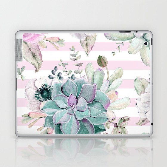 Simply Succulent Garden on Desert Rose Pink Striped Laptop & iPad Skin
