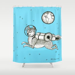 Shiba Inu Astronaut Dog In Space with Earth Shower Curtain