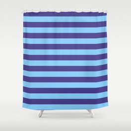 [ Thumbnail: Dark Slate Blue and Light Sky Blue Colored Lines/Stripes Pattern Shower Curtain ]