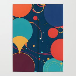 Abstract colored circles and lines on dark blue background Poster