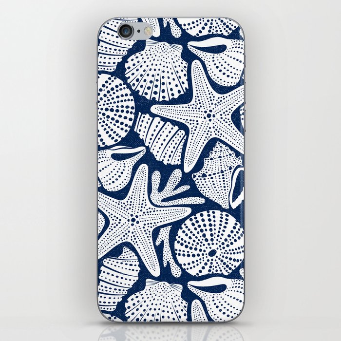 Ocean Floor Nautical Shells Navy Blue iPhone Skin