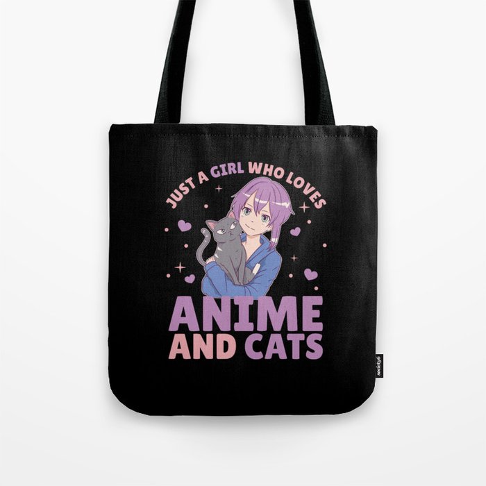 Just A Girl Who Loves Anime And Cats Manga Heart Tote Bag