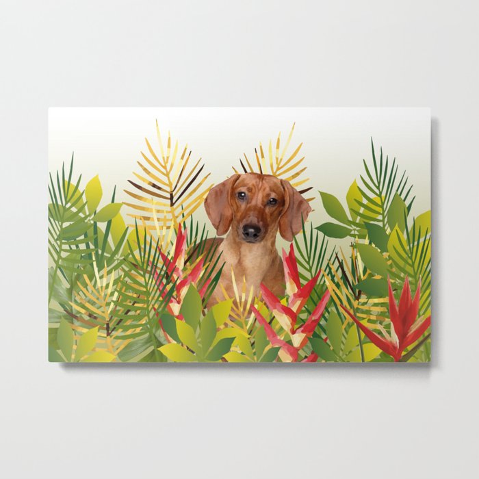 Little Dog with with Palm leaves Metal Print