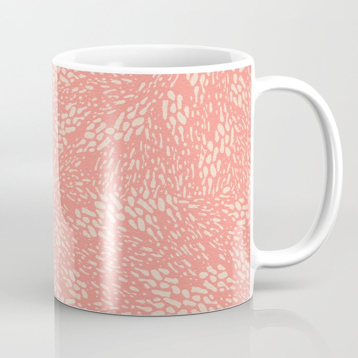 Abstract Garden Floral Farmhouse Pattern in Bright Coral and Beige Coffee Mug