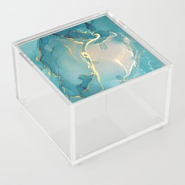 Aquamarine + Gold Abstract Hazy Swirl Acrylic Box