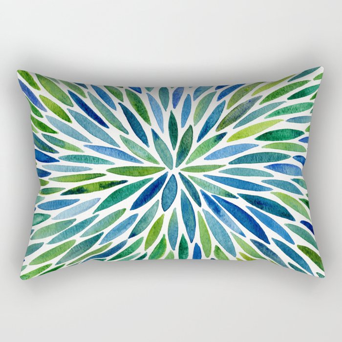 Watercolor Burst – Blue & Green Rectangular Pillow