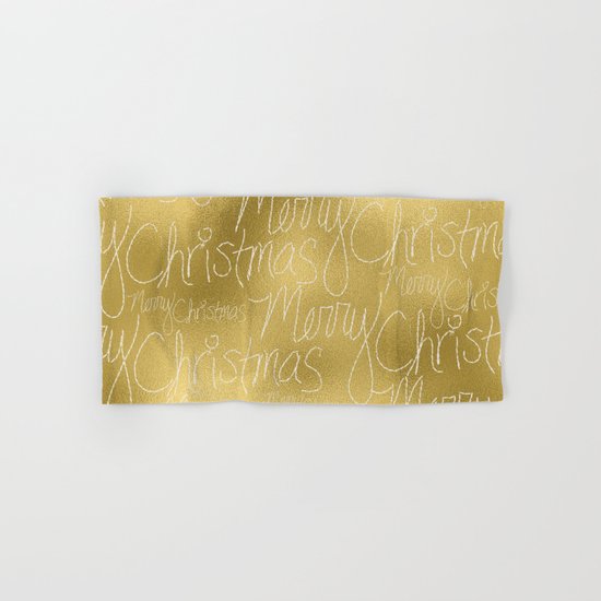 Merry christmas- christmas typography on gold pattern Hand & Bath Towel