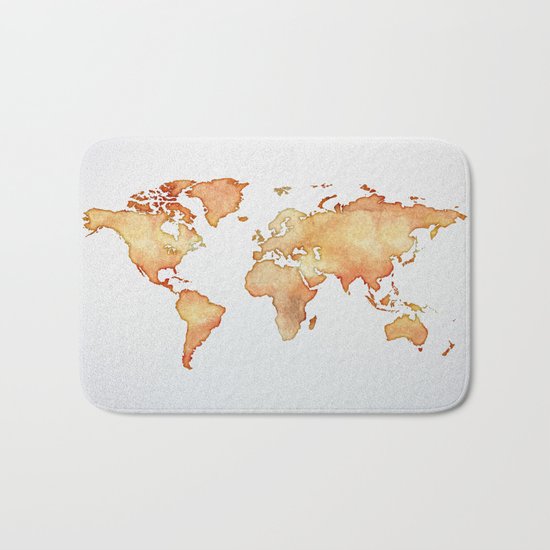 Brown World Map Bath Mat