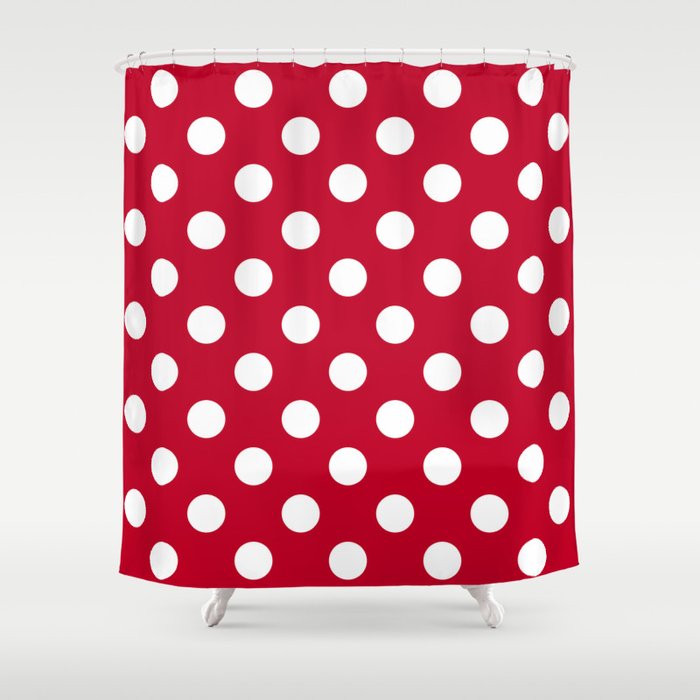 Red And Polka White Dots Shower Curtain, Polka Dot Shower Curtain
