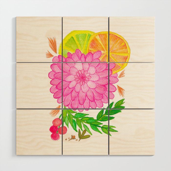 flowers and fruits Wood Wall Art