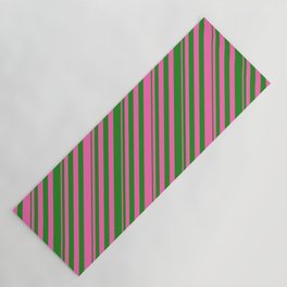 [ Thumbnail: Hot Pink and Forest Green Colored Stripes Pattern Yoga Mat ]