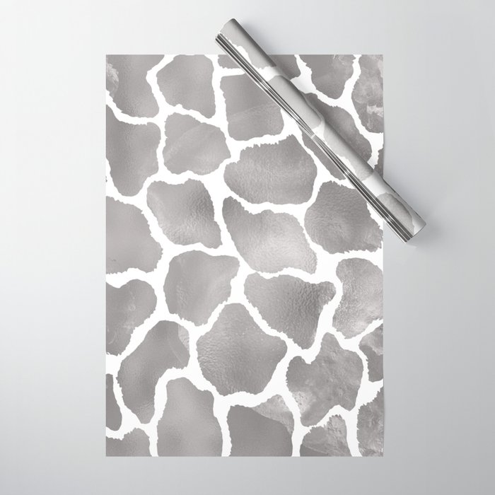 Hipster Glam Silver White Giraffe Animal Print Wrapping Paper
