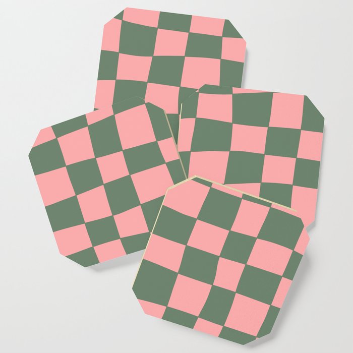 Hand Drawn Checkerboard Pattern (sage green/pink) Coaster
