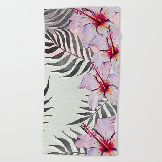 Ibiscus on Geometry Beach Towel