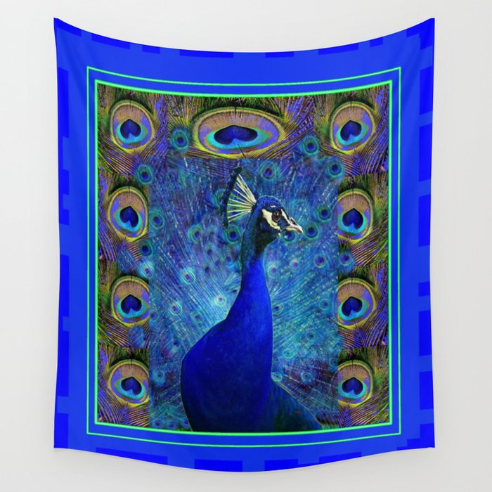 Decorative Abstracted Misty Blue Peacock Fantasy Art Wall Tapestry By Sharlesart