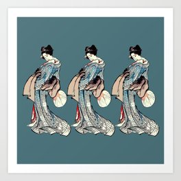 Three Little Maids Blue Art Print