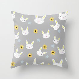 Cute Cute Bunny - Grey Throw Pillow