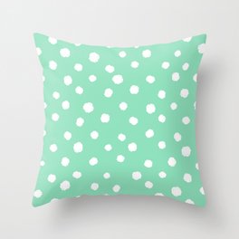 Hand-Drawn Dots (White & Mint Pattern) Throw Pillow