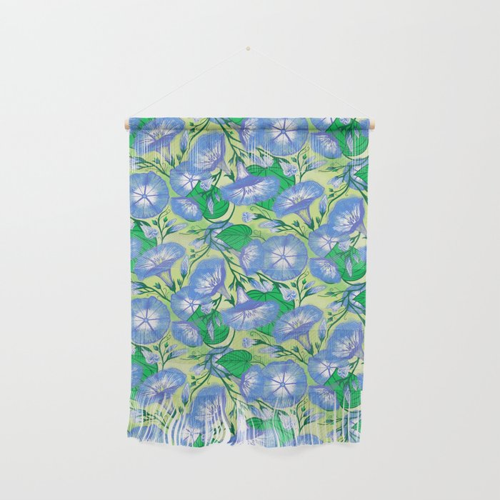 Blue Morning Glory Flowers Vine Repeating Pattern Wall Hanging
