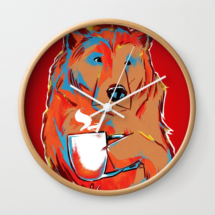 Bear with Coffee Mug Wall Clock