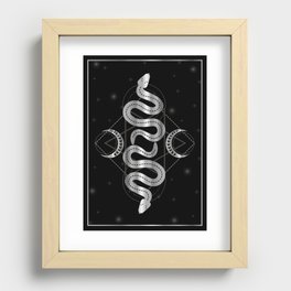 Occult snakes triple goddess fertility symbol silver Recessed Framed Print