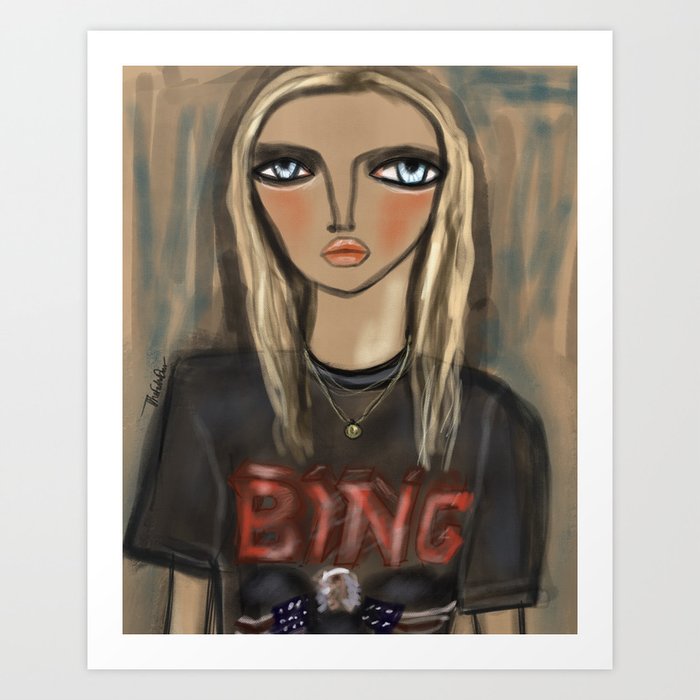 girl wearing vintage t shirt Art Print