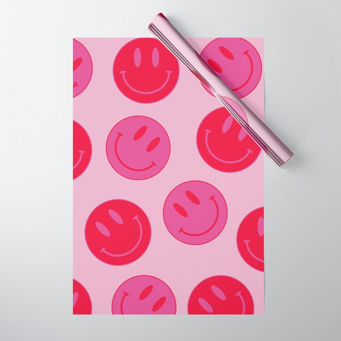 Large Pink and Red Vsco Smiley Face Pattern - Preppy Aesthetic Wrapping  Paper
