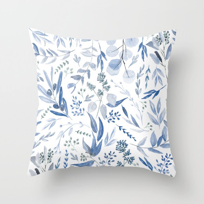 Blue Eucalyptus Pattern Throw Pillow