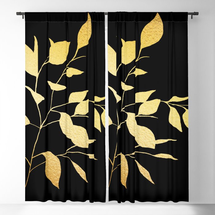Gold & Black Leaves Blackout Curtain