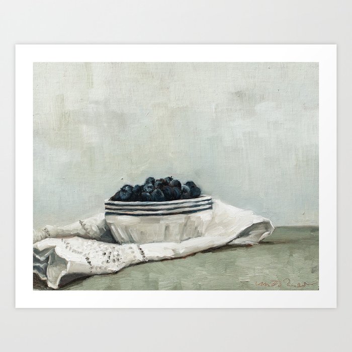 blueberries on a tea towel Art Print