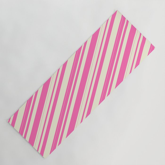 Hot Pink & Beige Colored Lines Pattern Yoga Mat