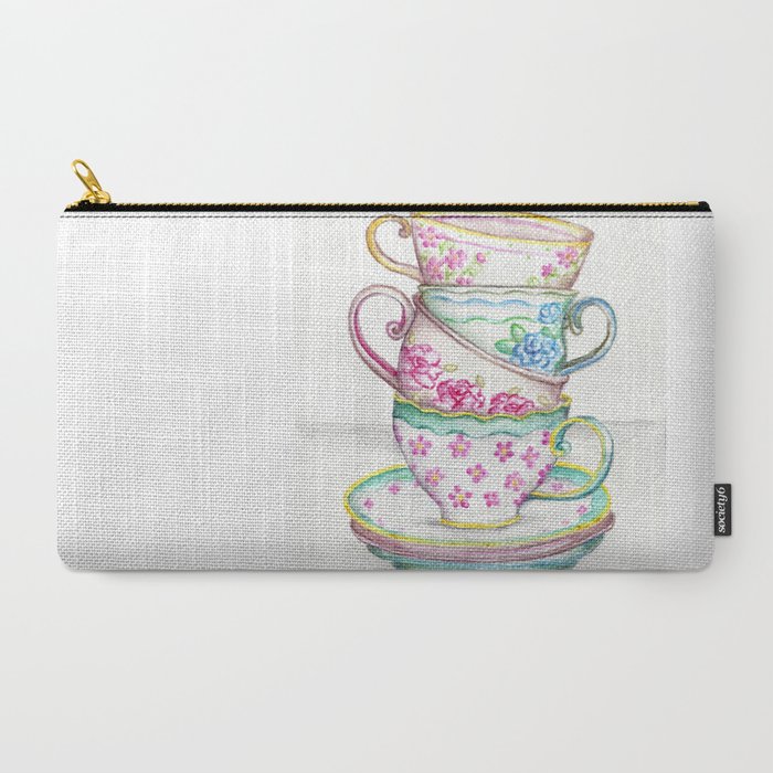 Tea Cup Art Kitchen Watercolor Painting Drawing Carry All Pouch By