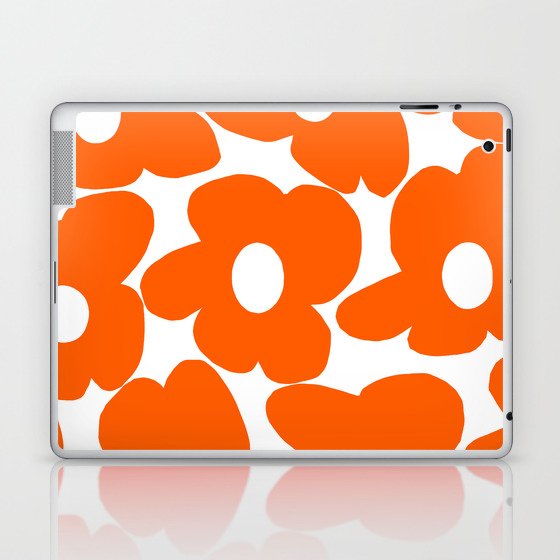 Orange Retro Flowers White Background #decor #society6 #buyart Laptop & iPad Skin