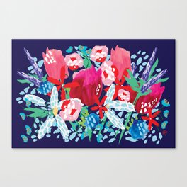 SUMMER FLOWER BOUQUET - INDIGO BACKGROUND By Lola Lombard Canvas Print