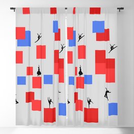 Dancing like Piet Mondrian - Composition in Color A. Composition with Red, and Blue on the light grey background Blackout Curtain