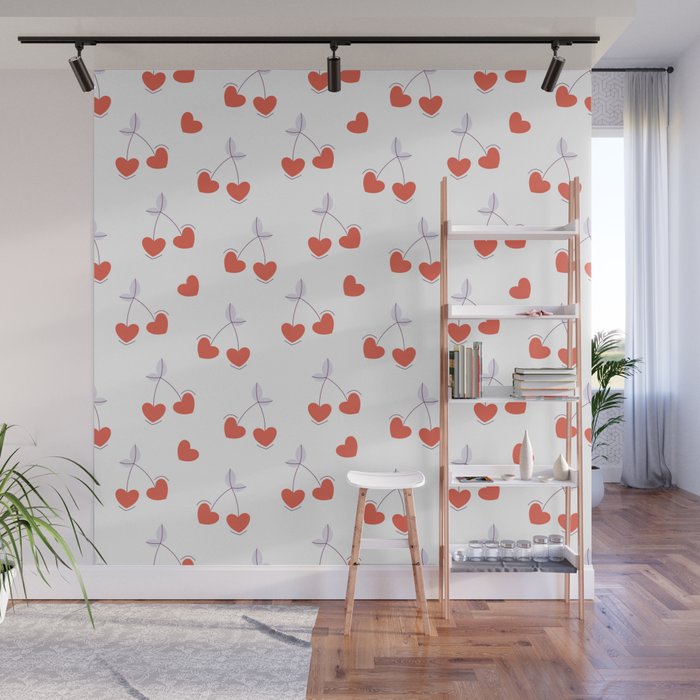 Heart cherries pattern Wall Mural