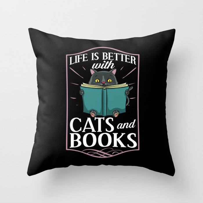 Cat Read Book Reader Reading Librarian Throw Pillow