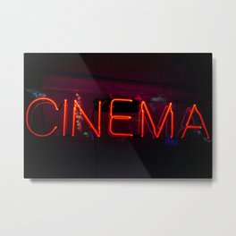 Neon Cinema Sign Metal Print