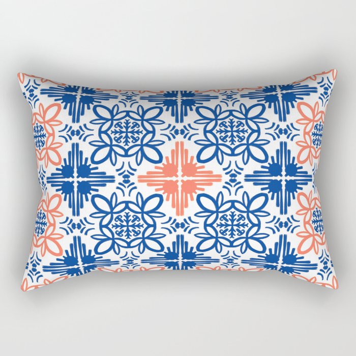 Cheerful retro Modern Kitchen Tile Pattern Red and Navy Blue Rectangular Pillow