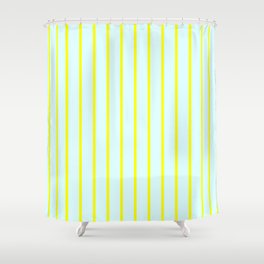 [ Thumbnail: Light Cyan and Yellow Colored Lined/Striped Pattern Shower Curtain ]