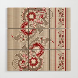 Paisley Ornament Beige and Red Wood Wall Art