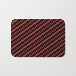 [ Thumbnail: Brown & Black Colored Lines Pattern Bath Mat ]