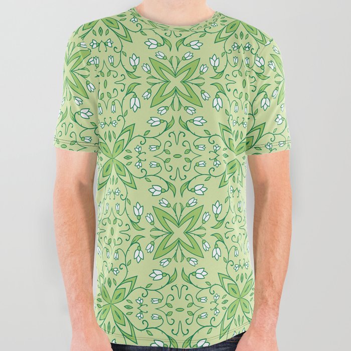 Light Green Flowers Garden All Over Graphic Tee