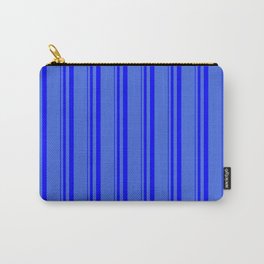 [ Thumbnail: Blue and Royal Blue Colored Stripes Pattern Carry-All Pouch ]