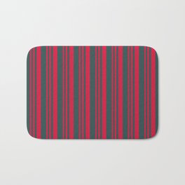 [ Thumbnail: Crimson and Dark Slate Gray Colored Lines Pattern Bath Mat ]