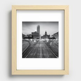 Downtown Dallas Texas Black and White Skyline 1x1 Recessed Framed Print