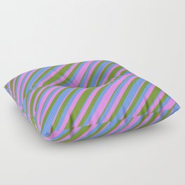 [ Thumbnail: Green, Cornflower Blue & Violet Colored Striped Pattern Floor Pillow ]
