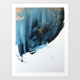 A Minimal Sapphire and Gold Abstract piece in blue white and gold by Alyssa Hamilton Art  Art Print